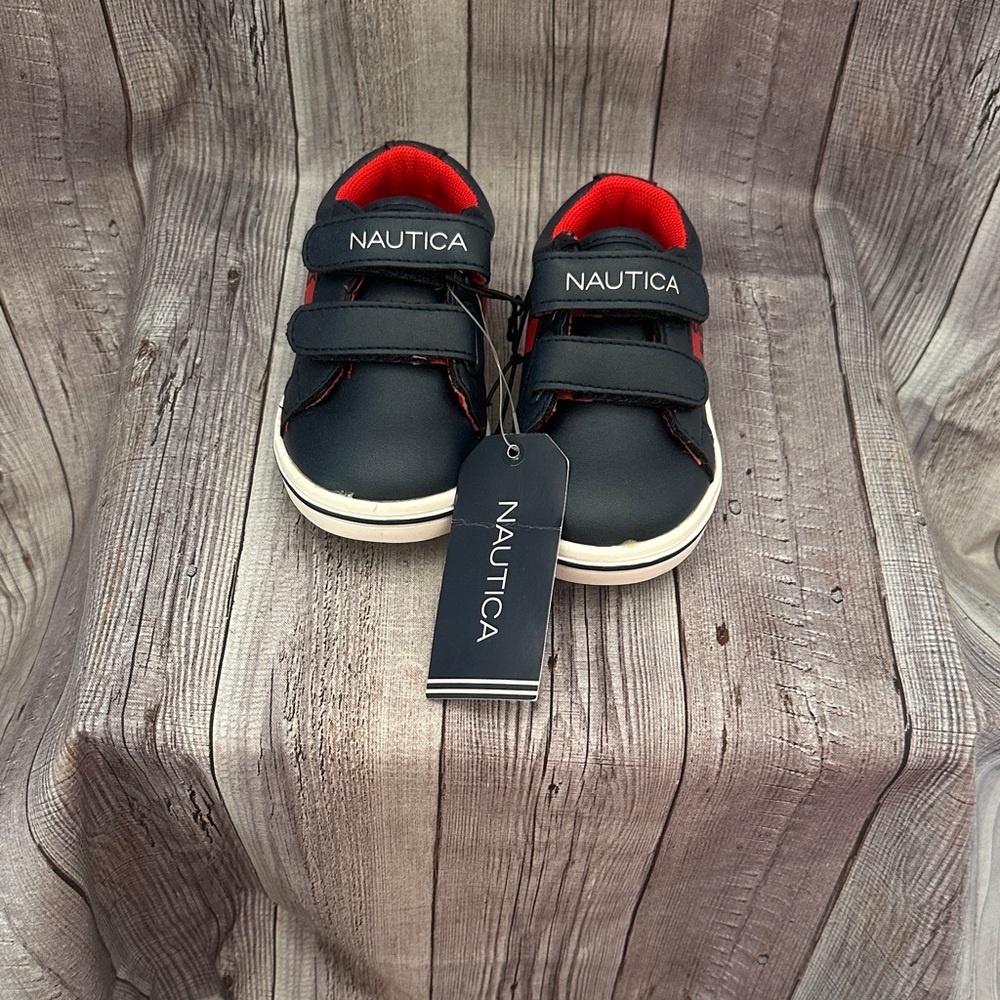Nautica Kids Navy Sneakers with Red Lining and Velcro Straps